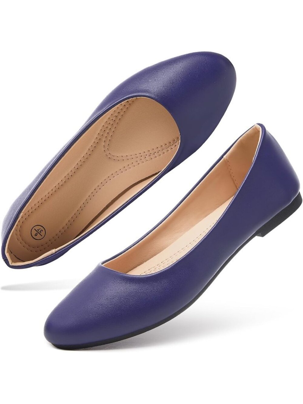 Women's Dark Purple Comfortable PU Leather Round Toe Slip on Ballet Flat Shoes
